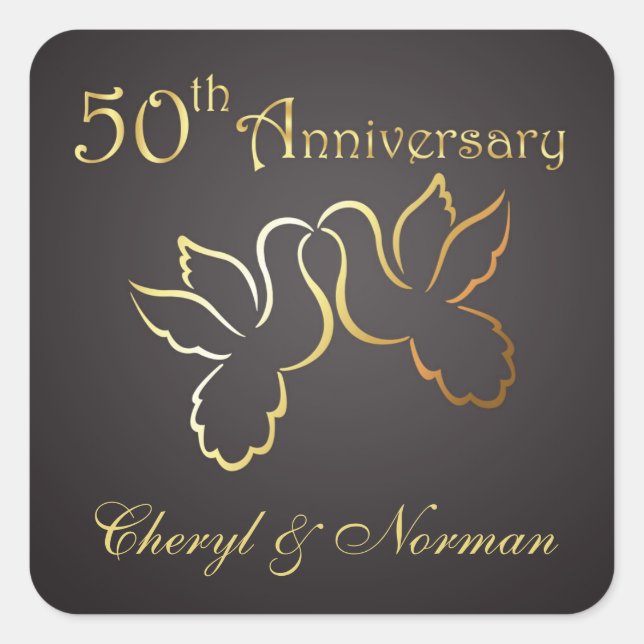Golden love birds 50. Wedding Anniversary Sticker (Vorderseite)