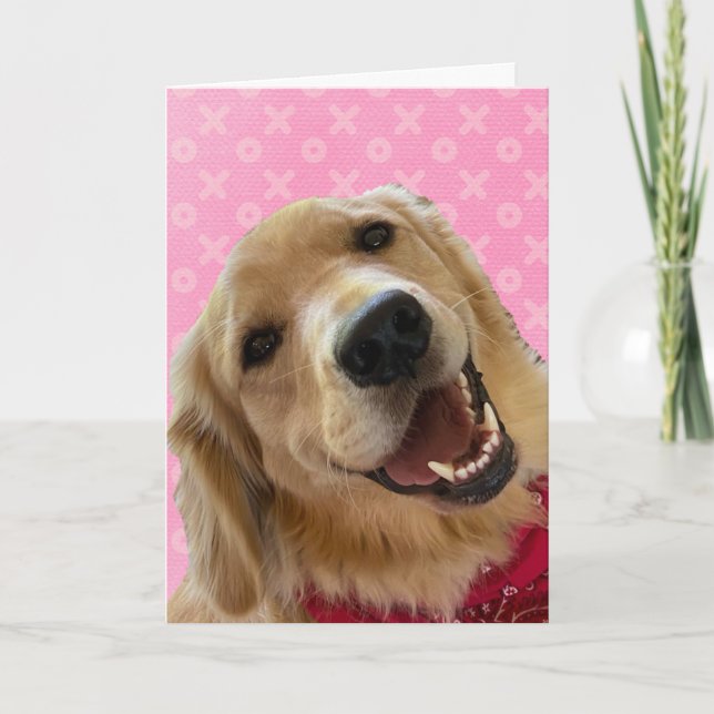 Golden Love Pink Hugs Baisers Carte Saint-Valentin (Devant)