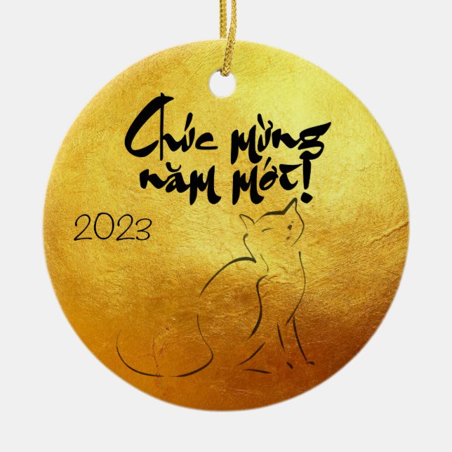 Golden Lunar Vietnamese Katze Jahr 2023 CO Keramik Ornament (Vorne)