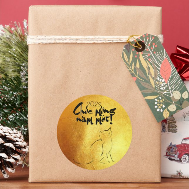 Golden Lunar Vietnamese Katze Jahr 2023 RSt Runder Aufkleber (Feiertag)