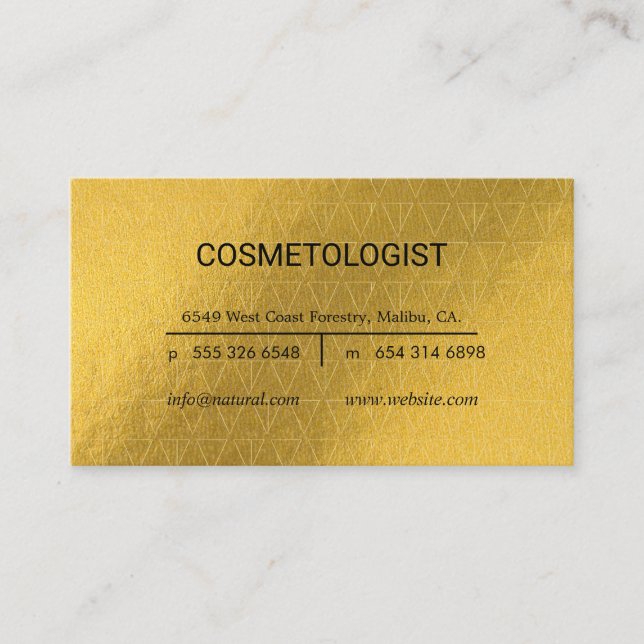 Golden Lux Geometric Muster | Kosmetologe Visitenkarte (Vorderseite)