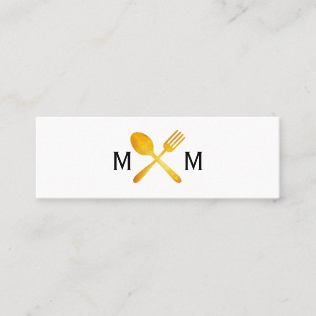 Golden Luxe Food Utensils Monogram Mini Visitenkarte (Vorderseite)