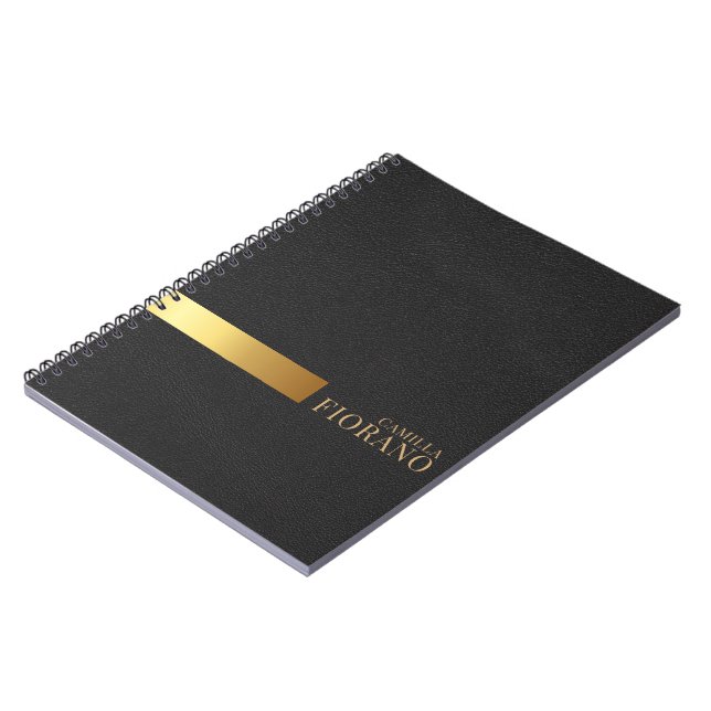 Golden Luxury Elegant Leather Texture Monogram Notizblock (Linke Seite)