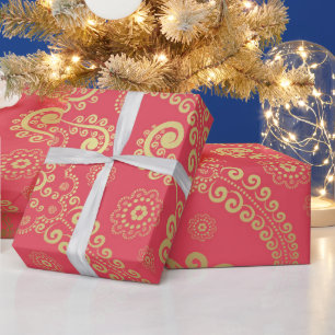 Golden Luxury Paisley auf tropischem Pink Geschenkpapier
