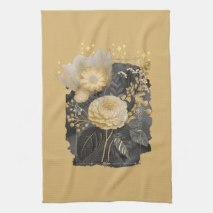 Golden Magical Floral Bouquet in Silver Frame Geschirrtuch