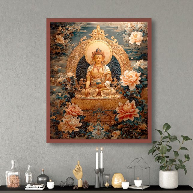 Golden Maitreya Buddha Pink Blume Illustration Poster (Von Creator hochgeladen)
