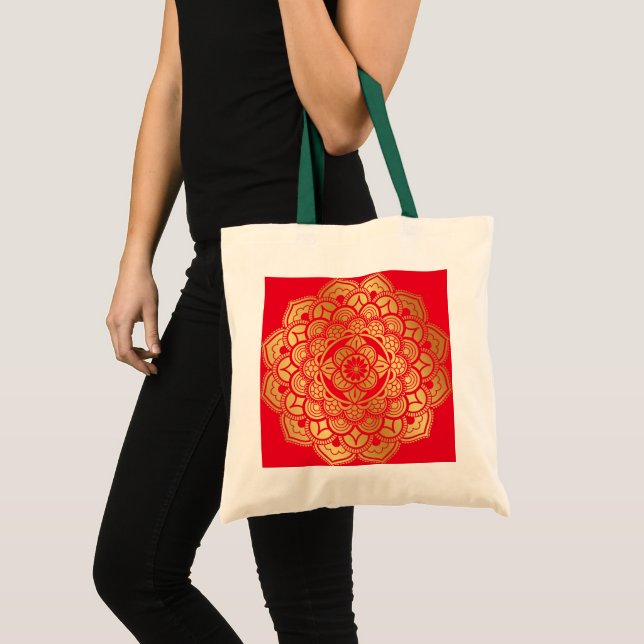 Golden Mandala Art Design Bag Tragetasche (Vorderseite (Produkt))