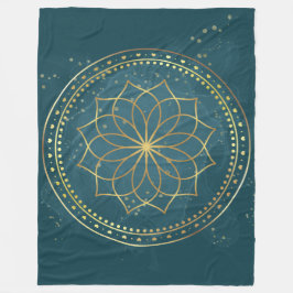 Golden Mandala auf Aquamarin Fleecedecke