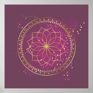 Golden Mandala auf Plum Elegante Sacred Geometry Poster