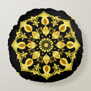 Golden Mandala Design mit symmetrischen Mustern Rundes Kissen