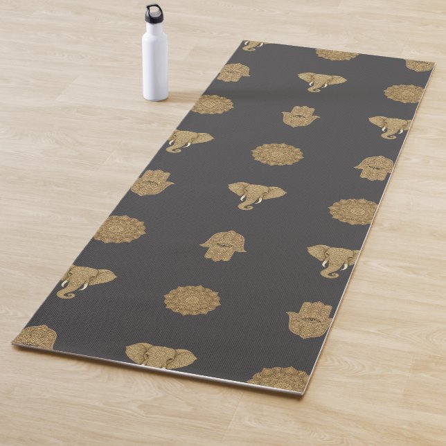 Golden Mandala Elephant Hamsa Hand -Boho Art Print Yogamatte (Beispiel)