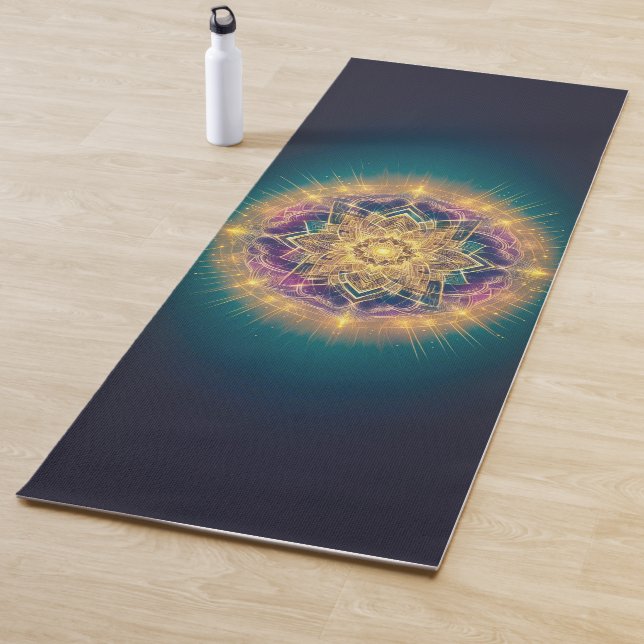 Golden Mandala Glow on Teal – Spiritual Sacred Yogamatte (Beispiel)
