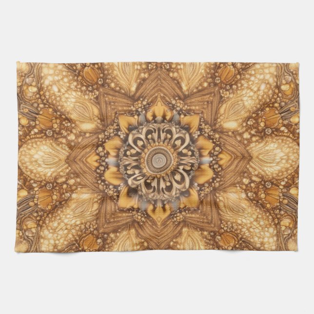 Golden Mandala Kaleidoscope Pattern Kitchen Towel Geschirrtuch (Horizontal)