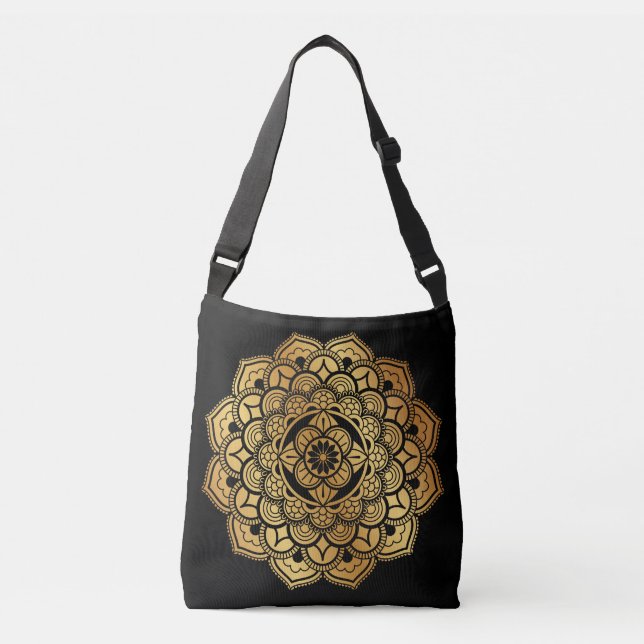 Golden Mandala Kunst, Dichtung und Musik Tragetaschen Mit Langen Trägern (Vorderseite)