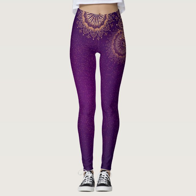 Golden Mandala lila Leggings (Vorderseite)