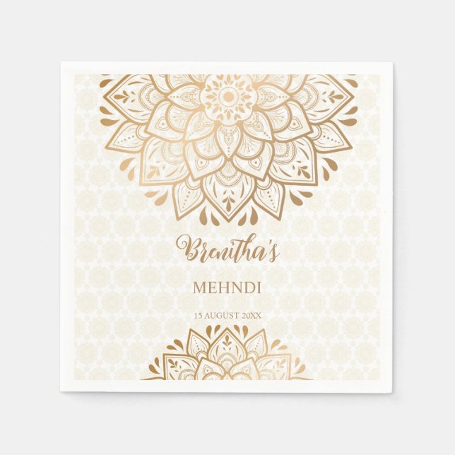 Golden mandala Mehndi personalisierter Name Serviette (Vorderseite)