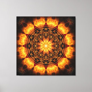 Golden Mandala mit OM Symbol und Blume des Lebens Leinwanddruck
