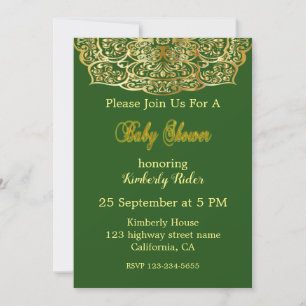 Golden Mandala on Green Baby Shower Einladung