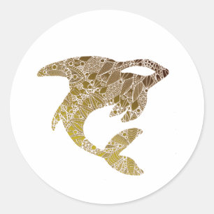 Golden Mandala Orca Runder Aufkleber