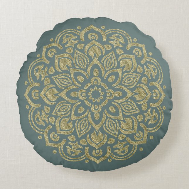 Golden Mandala - Pillow Rundes Kissen (Vorderseite)