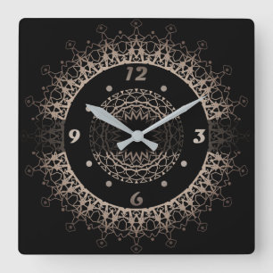 Golden Mandala Quadratische Wanduhr