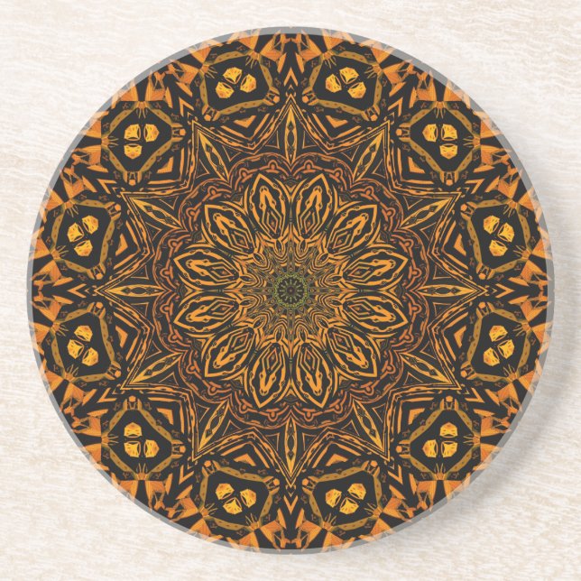 Golden Mandala Sandstein Untersetzer (Vorne)