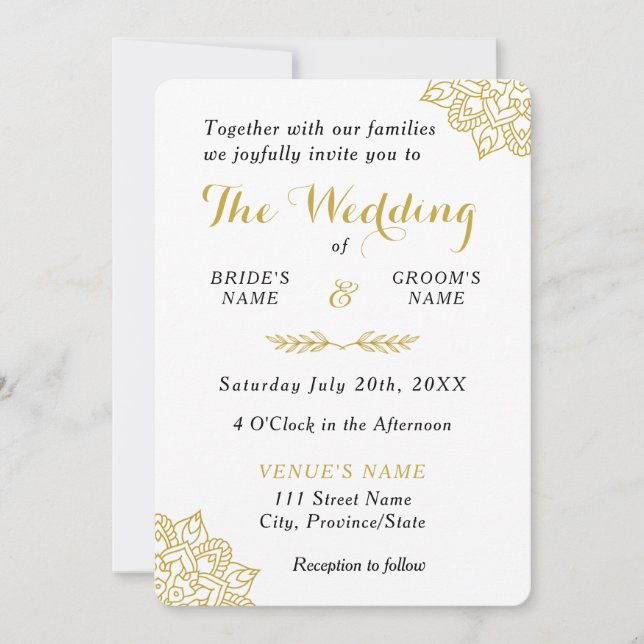 Golden Mandala Wedding Einladung (Vorderseite)