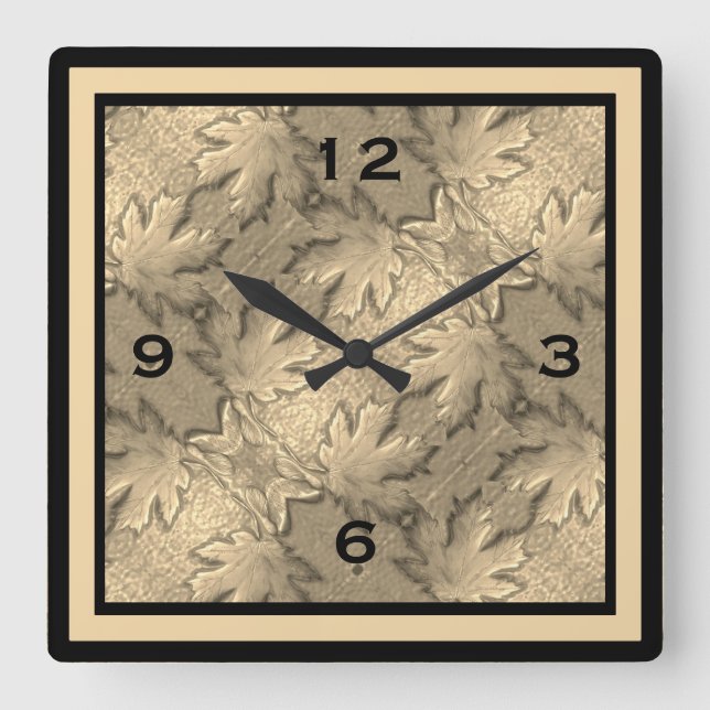 Golden Maple Blätter Wall Clock Quadratische Wanduhr (Vorderseite)