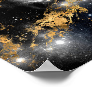 Golden Marble Dark Starry Night Space Lover Galaxy Poster