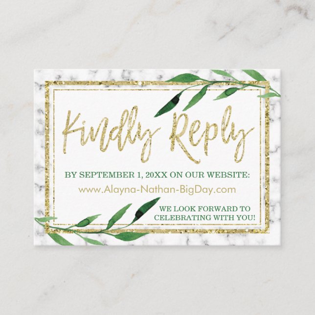 Golden Marble Wedding RSVP Card, Grünflächen Begleitkarte (Vorderseite)
