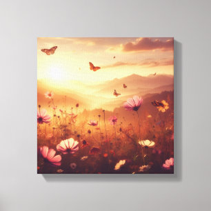 Golden Meadow Bliss mit Wildblumen – Leinwandkunst Leinwanddruck