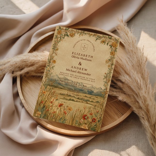 Golden Meadow Mountain Wedding Einladung (Von Creator hochgeladen)