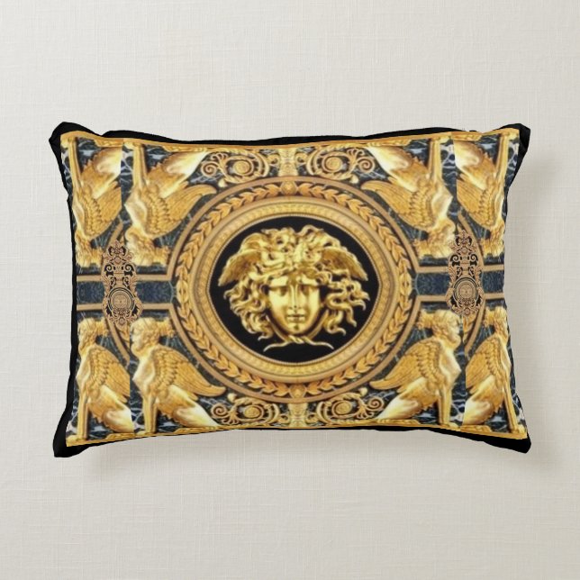 Golden Medusa Griechisch Sphinges Designer Dekokissen (Vorderseite)