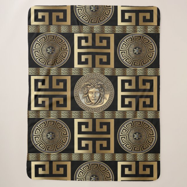 Golden Medusa Griechischer Schlüssel Sherpadecke (Vorderseite)