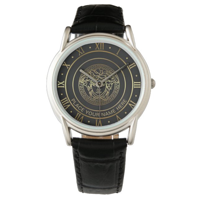 Golden Medusa PERSONALISIERTES Geschenk Armbanduhr (Vorderseite)