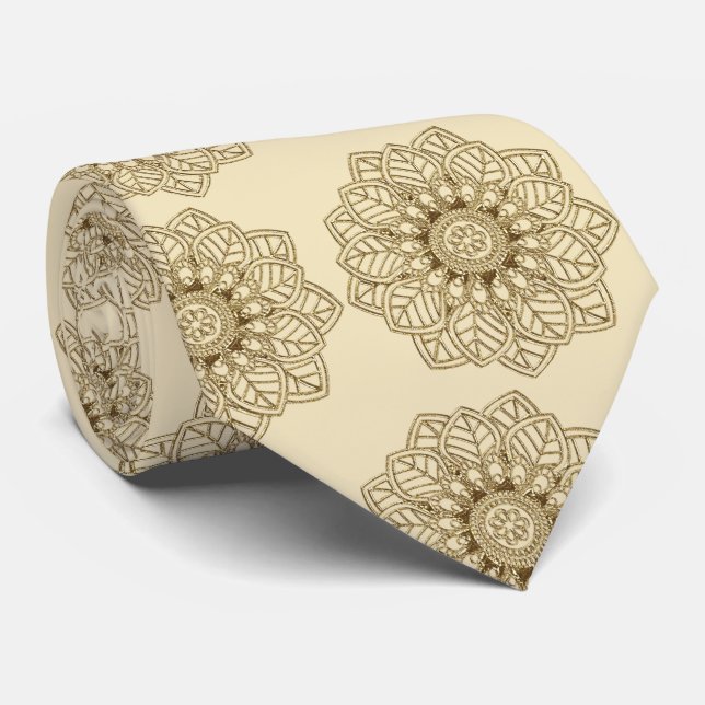 Golden Mehndi Lace on Ivory Wedding Krawatte (Gerollt)