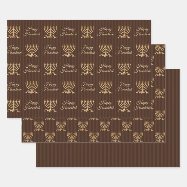 Golden Menorah Hanukah Streifen Geschenkpapier Set (Set)