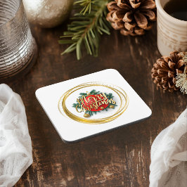 Golden Merry Christmas Hard plastic coaster Getränkeuntersetzer