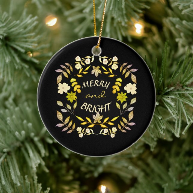 GOLDEN MERRY UND BRIGHT personalisiert Keramik Ornament (Baum)
