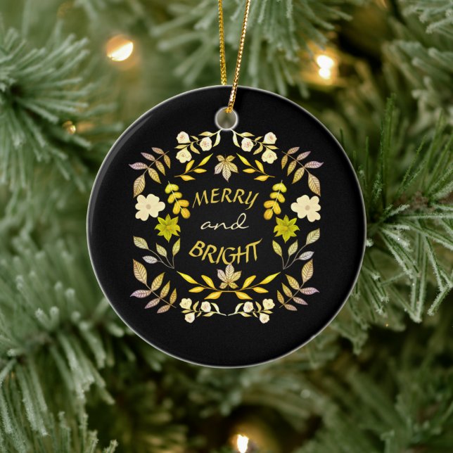 GOLDEN MERRY UND BRIGHT personalisiert Keramik Ornament (Baum)