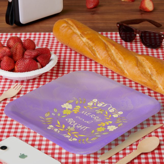 GOLDEN MERRY UND BRIGHT personalisiert Pappteller (Picknick)