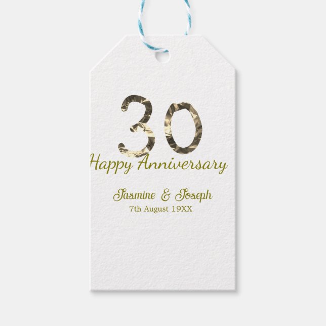 Golden Metallic 30th Happy anniversary add name Geschenkanhänger (Vorderseite)