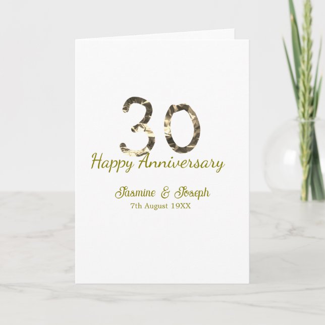 Golden Metallic 30th Happy anniversary add name Karte (Vorderseite)