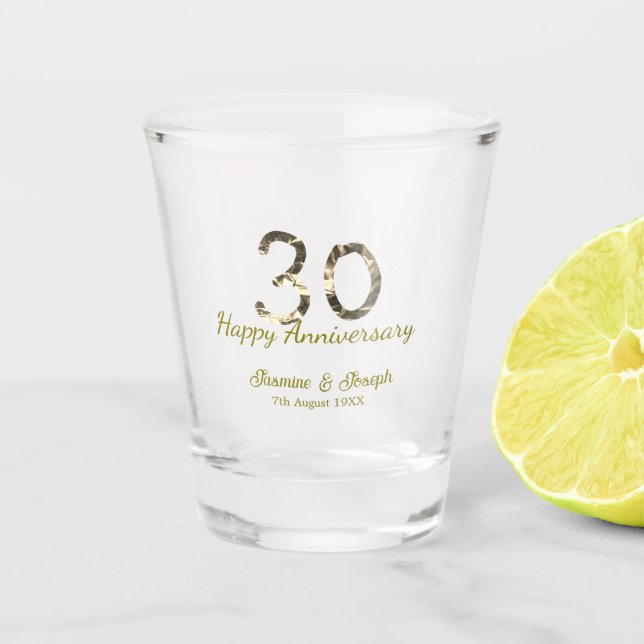 Golden Metallic 30th Happy anniversary add name Schnapsglas (Vorderseite)