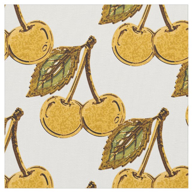 Golden Metallic Cherries Pattern Stoff (Nahaufnahme)