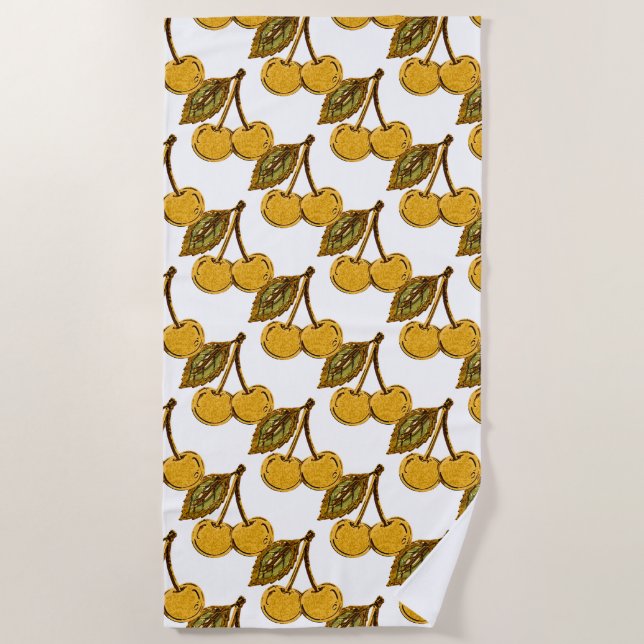 Golden Metallic Cherries Pattern Strandtuch (Vorderseite)