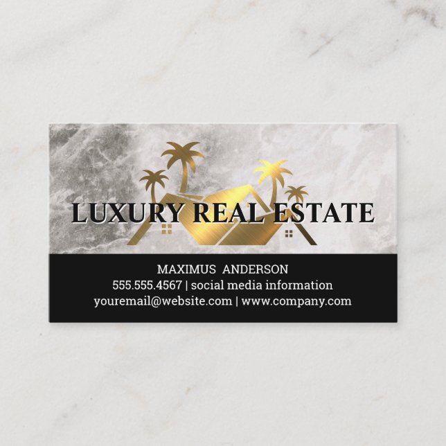 Golden Metallic Real Anwesen Logo | Marmor Visitenkarte (Vorderseite)