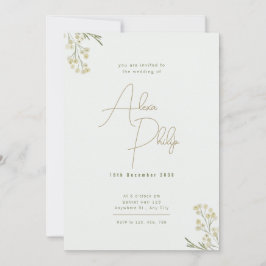 Golden Minimalistische Aquarellfarben Blume Hochze Einladung