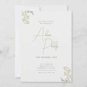 Golden Minimalistische Aquarellfarben Blume Hochze Einladung