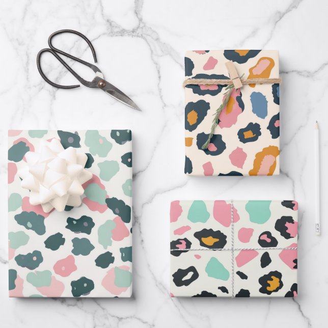 Golden Mint Pastel Leopard Spots Geschenkpapier Set (Vorderseite)